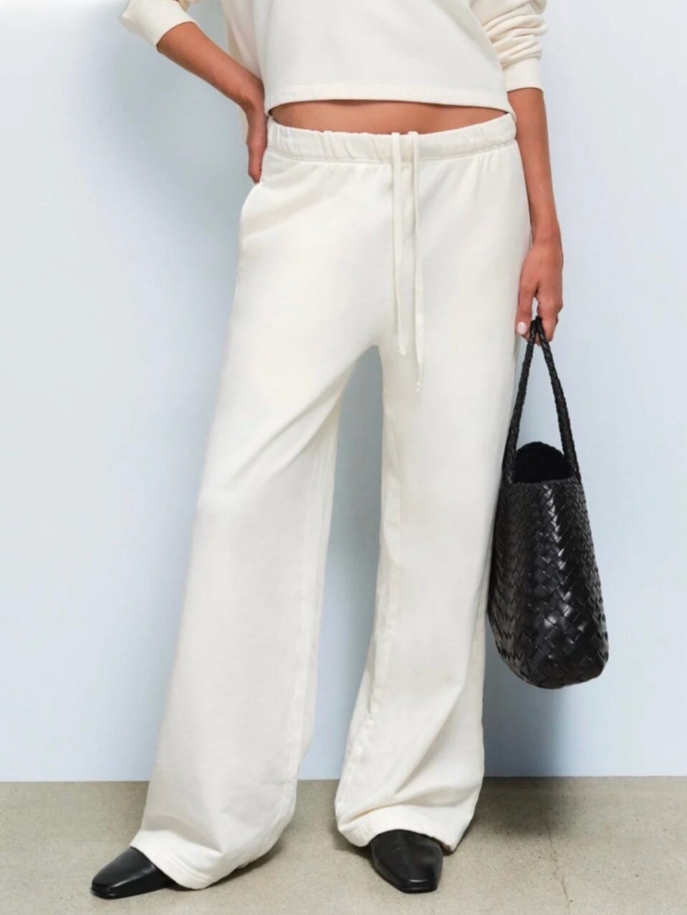 MATE the Label Organic Fleece Straight Leg SweatPants Cream Bone Size L